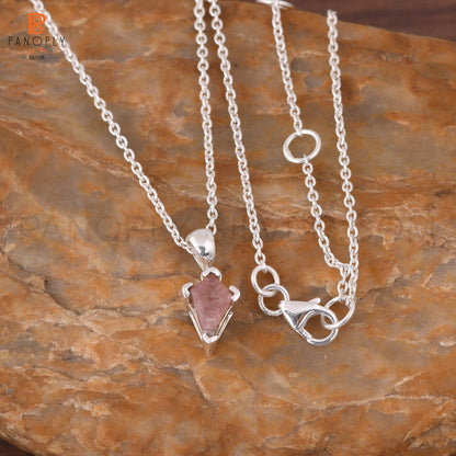Strawberry Quartz Kite Shape Red Gemstone Silver Pendant