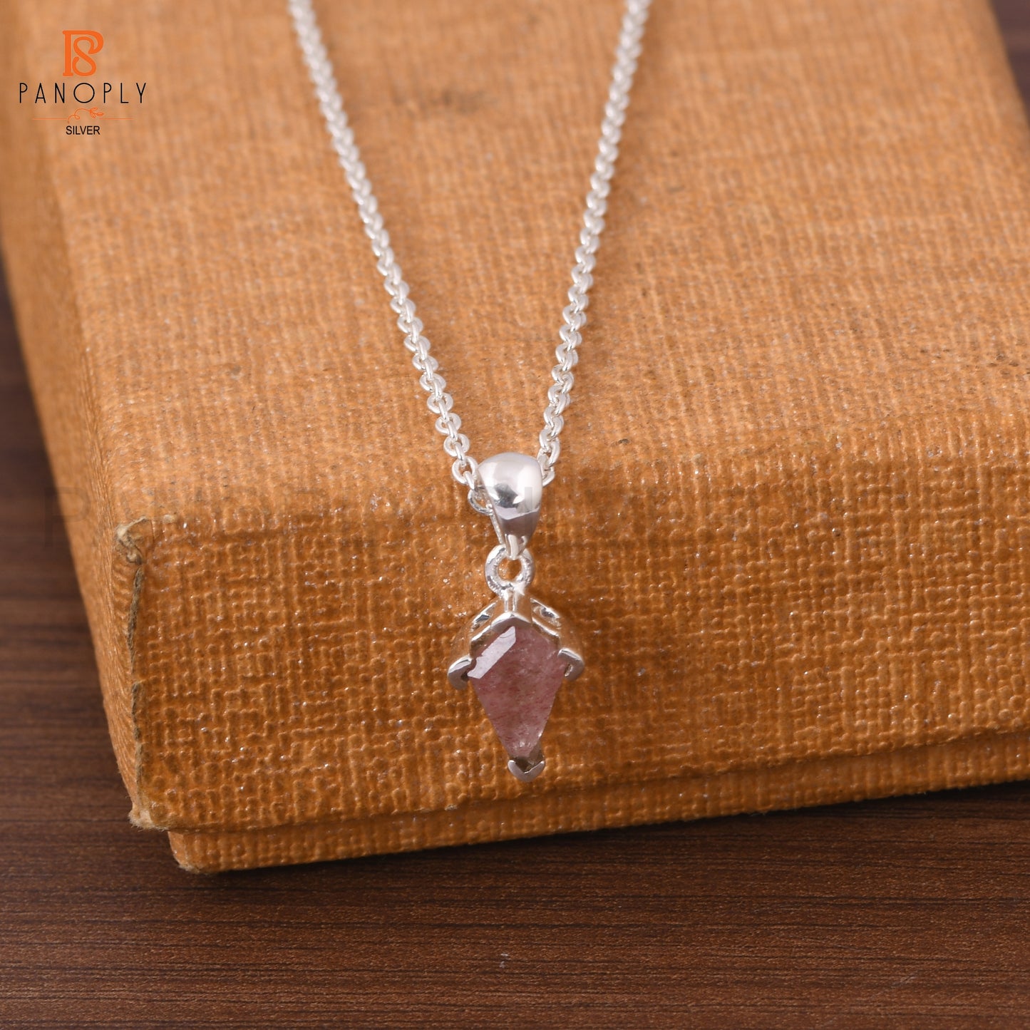 Strawberry Quartz Kite Shape Red Gemstone Silver Pendant