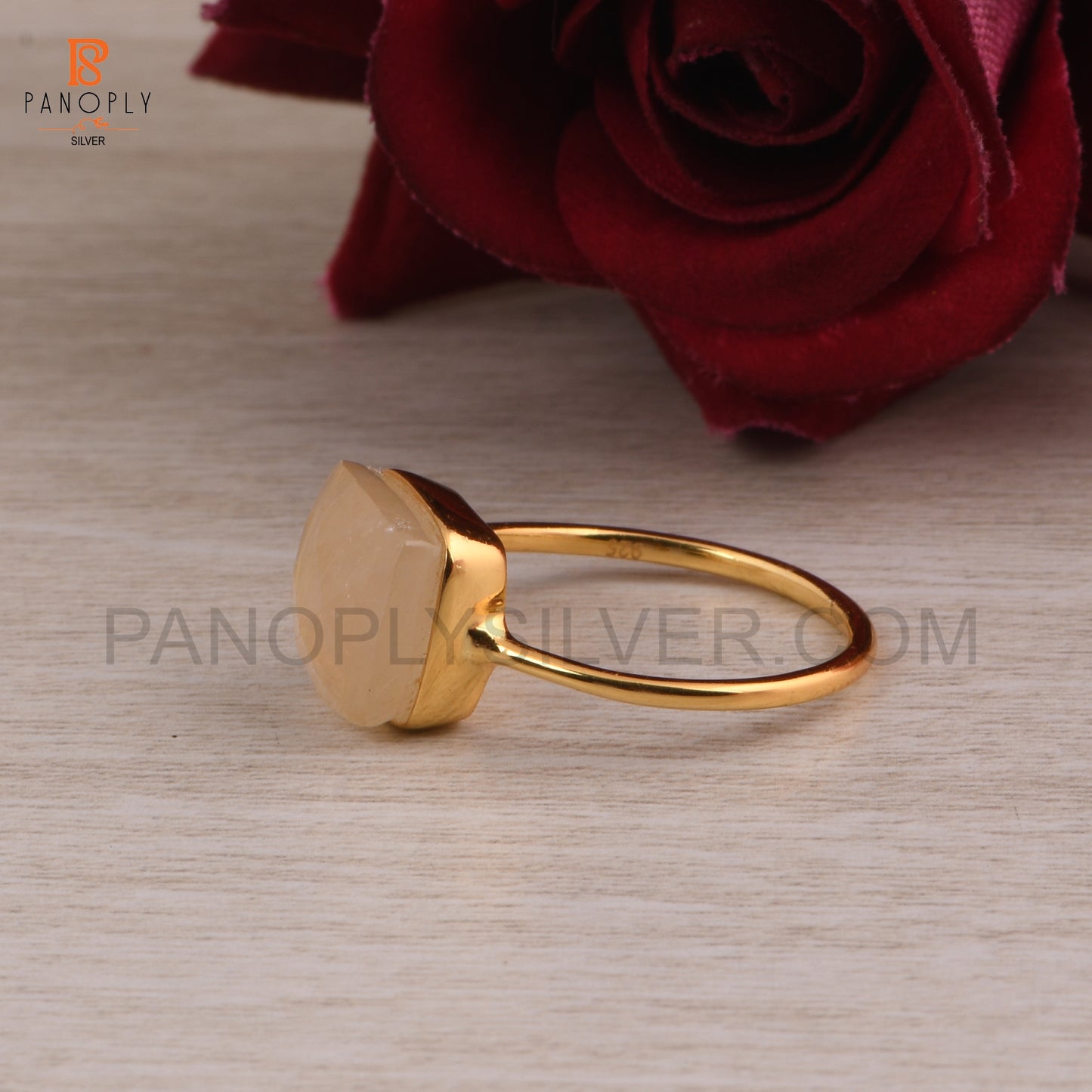 Rainbow Moonstone Silver Taper Shape Gold Plated Rings
