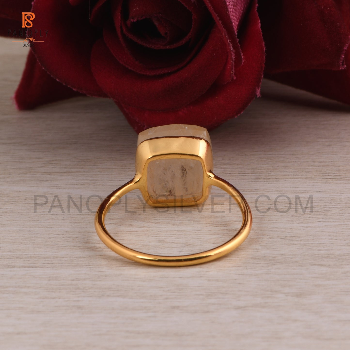 Rainbow Moonstone Silver Taper Shape Gold Plated Rings