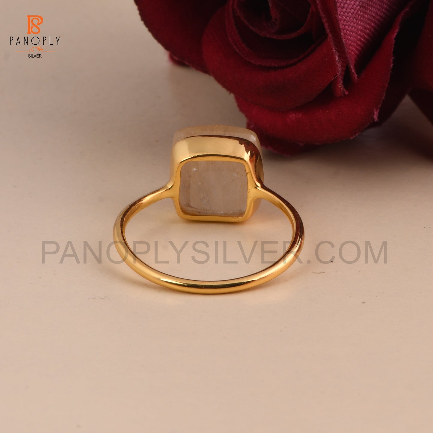 Rainbow Moonstone Silver Taper Shape Gold Plated Rings