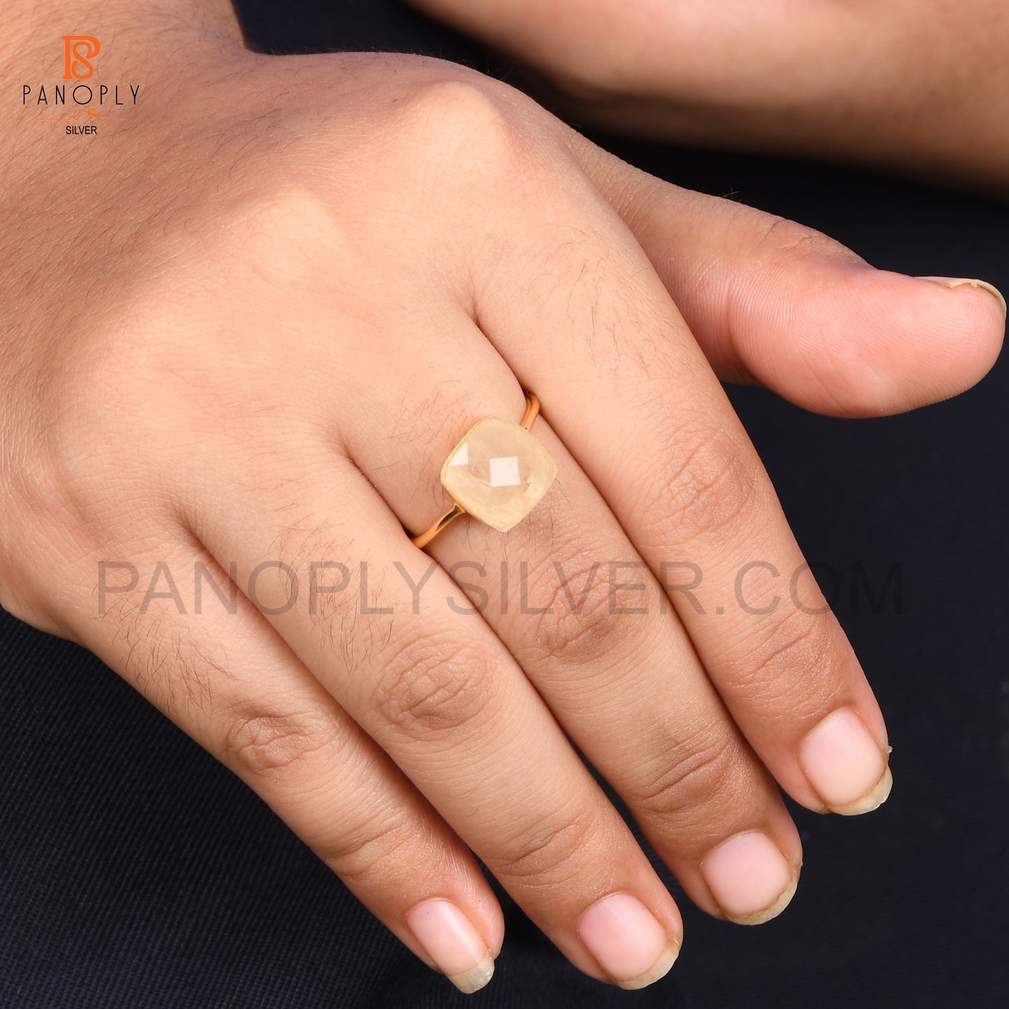 Rainbow Moonstone Silver Taper Shape Gold Plated Rings