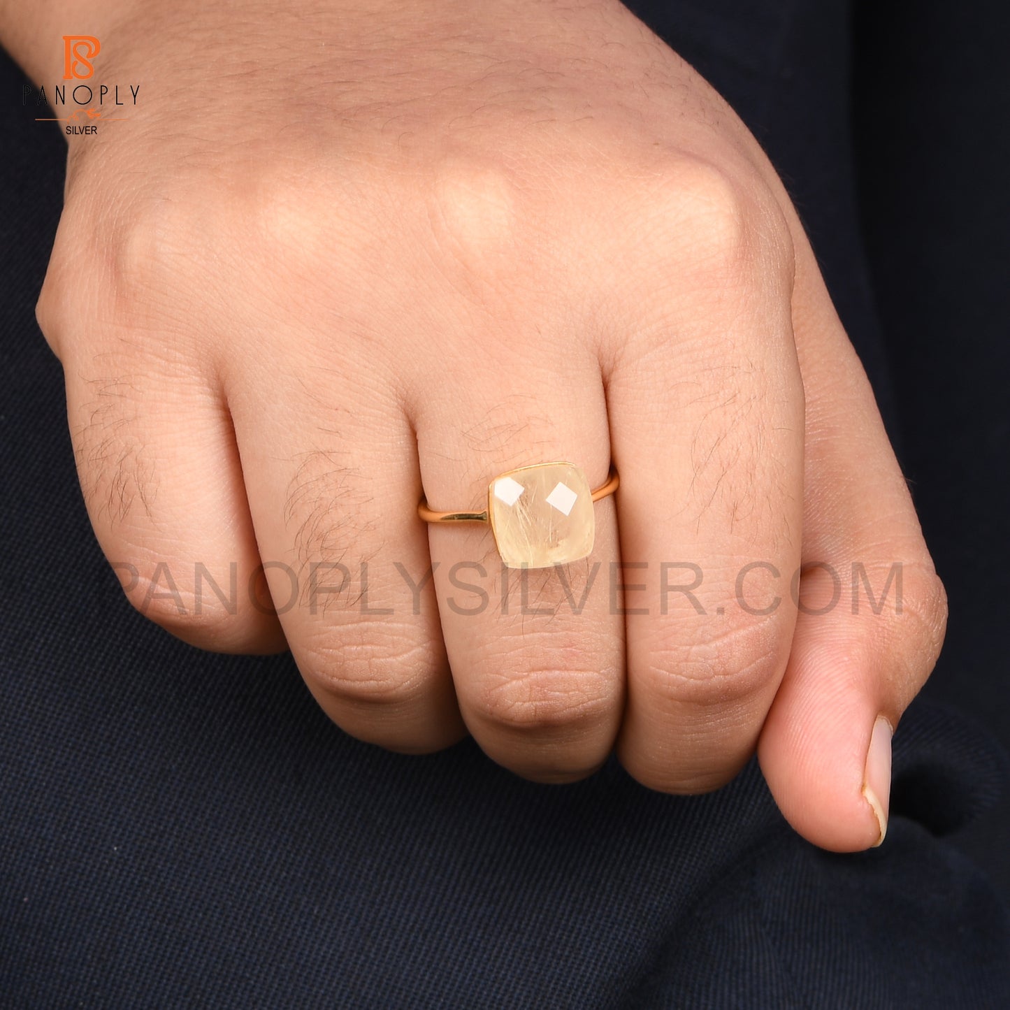 Rainbow Moonstone Silver Taper Shape Gold Plated Rings