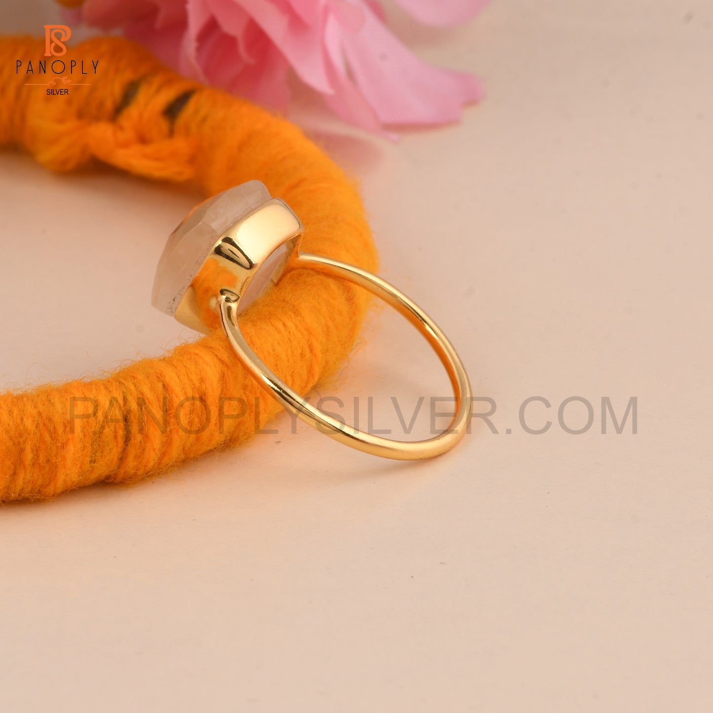 Rainbow Moonstone Silver Taper Shape Gold Plated Rings