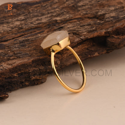 Rainbow Moonstone Silver Taper Shape Gold Plated Rings