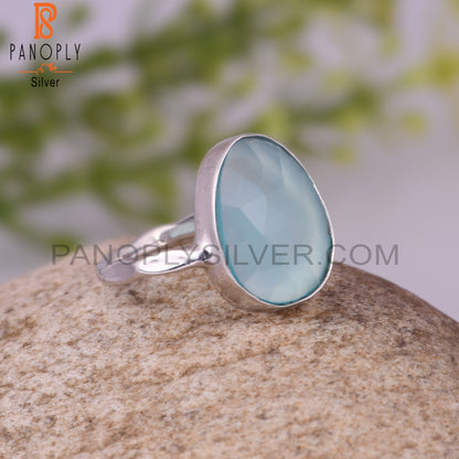 Natural Attractive Aqua Chalcedony 925 Sterling Silver Rings