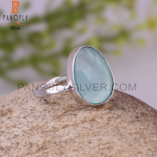 Natural Attractive Aqua Chalcedony 925 Sterling Silver Rings
