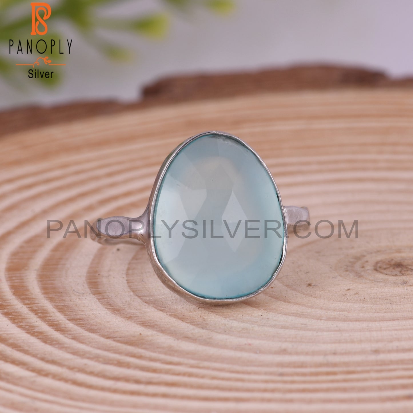 Natural Attractive Aqua Chalcedony 925 Sterling Silver Rings