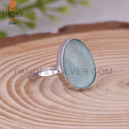 Natural Attractive Aqua Chalcedony 925 Sterling Silver Rings