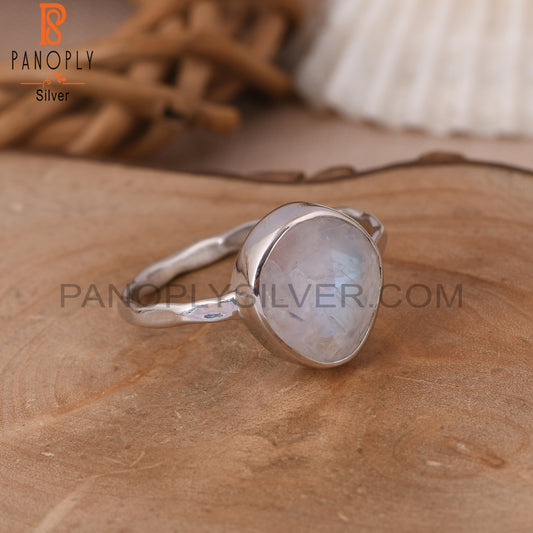 Rainbow 925 Silver Rough Moonstone Rings