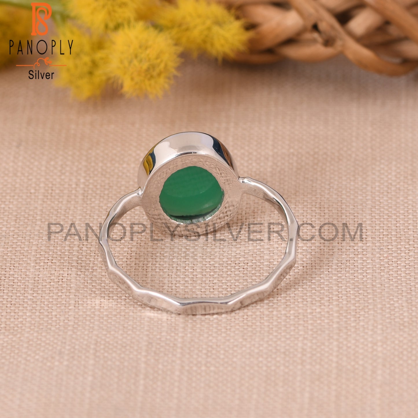 Bezel Set Green Onyx Gemstone 925 Sterling Silver Rings
