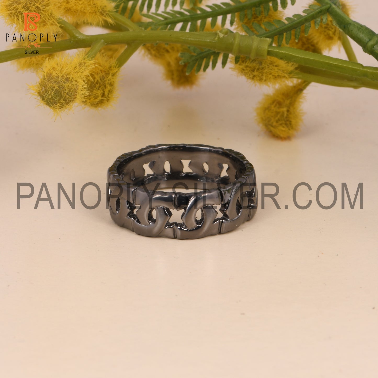 Solid 925 Silver Black Plated Chain Rings