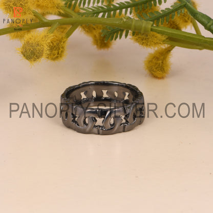 Solid 925 Silver Black Plated Chain Rings