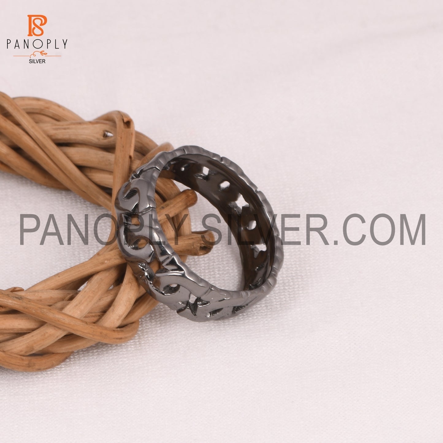 Solid 925 Silver Black Plated Chain Rings