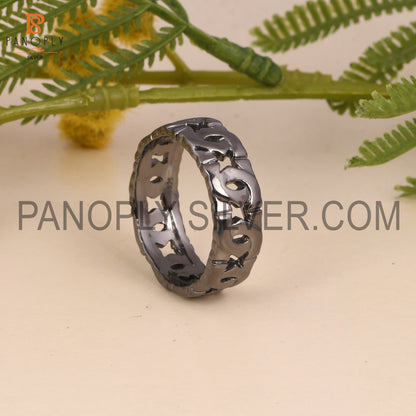 Solid 925 Silver Black Plated Chain Rings