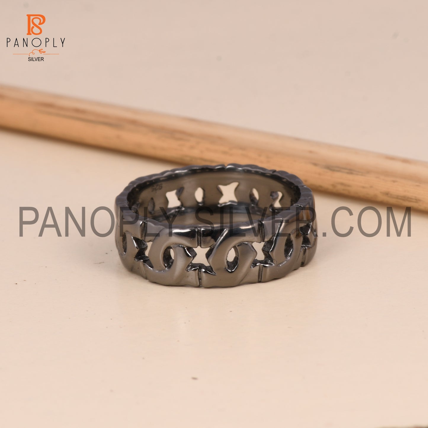 Solid 925 Silver Black Plated Chain Rings