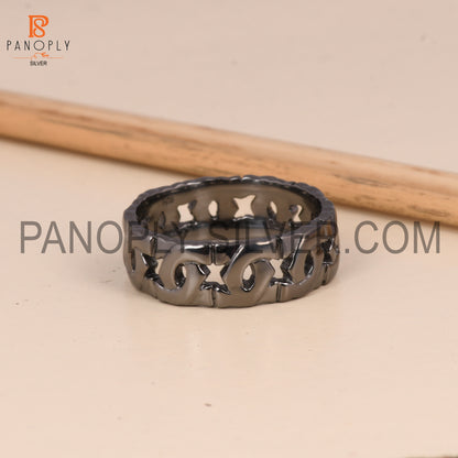 Solid 925 Silver Black Plated Chain Rings