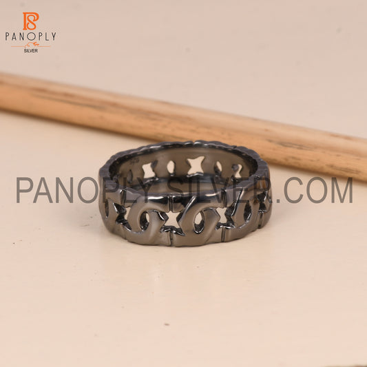 Solid 925 Silver Black Plated Chain Rings