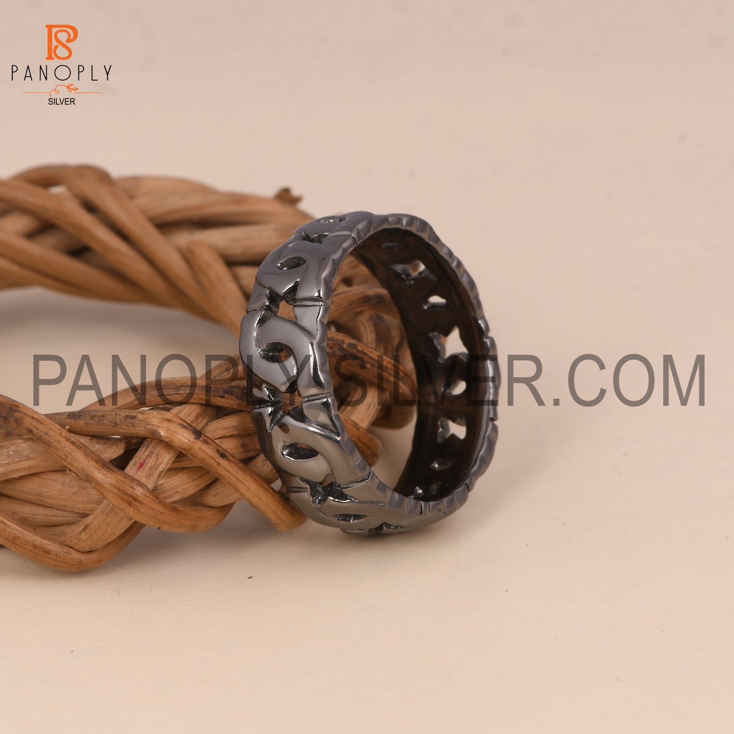Solid 925 Silver Black Plated Chain Rings
