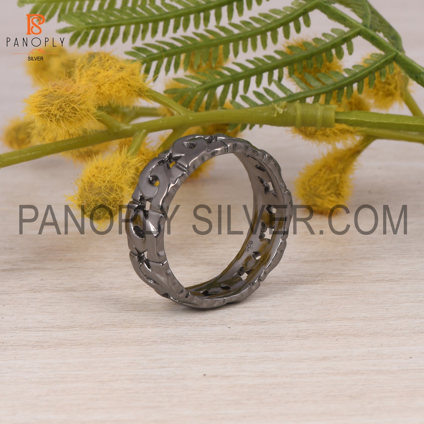 Solid 925 Silver Black Plated Chain Rings