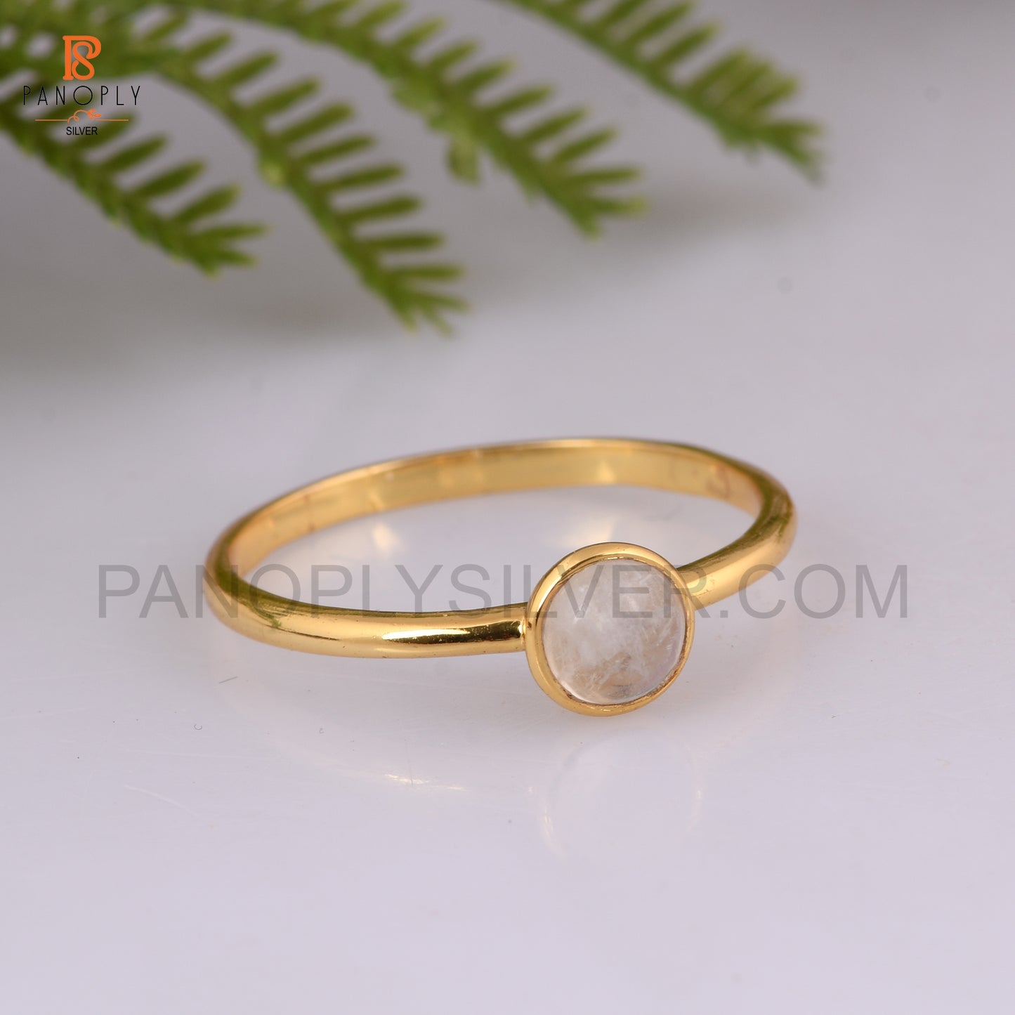 Moonstone Silver Round Shape Gold Plated Rings