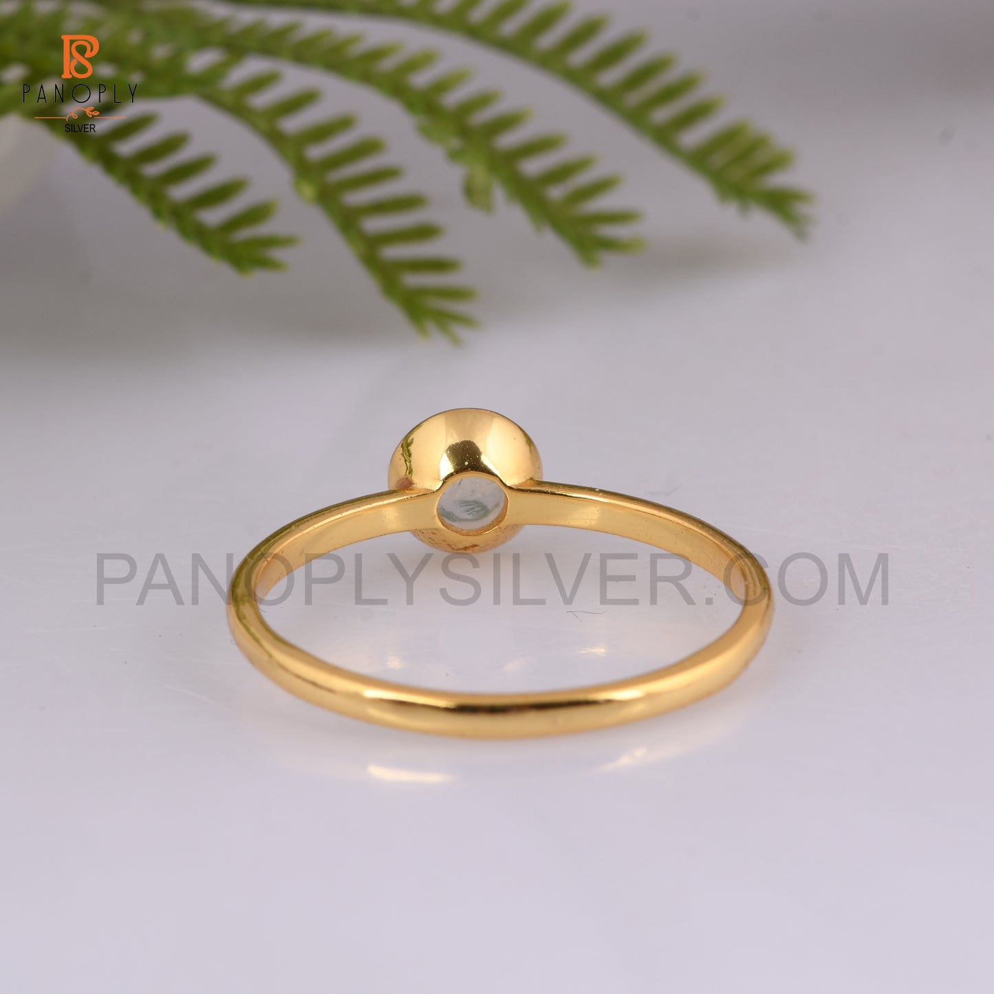 Moonstone Silver Round Shape Gold Plated Rings