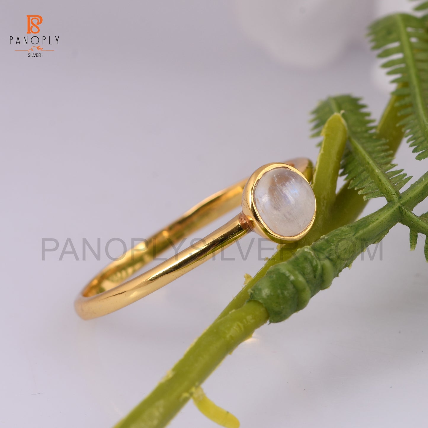 Moonstone Silver Round Shape Gold Plated Rings