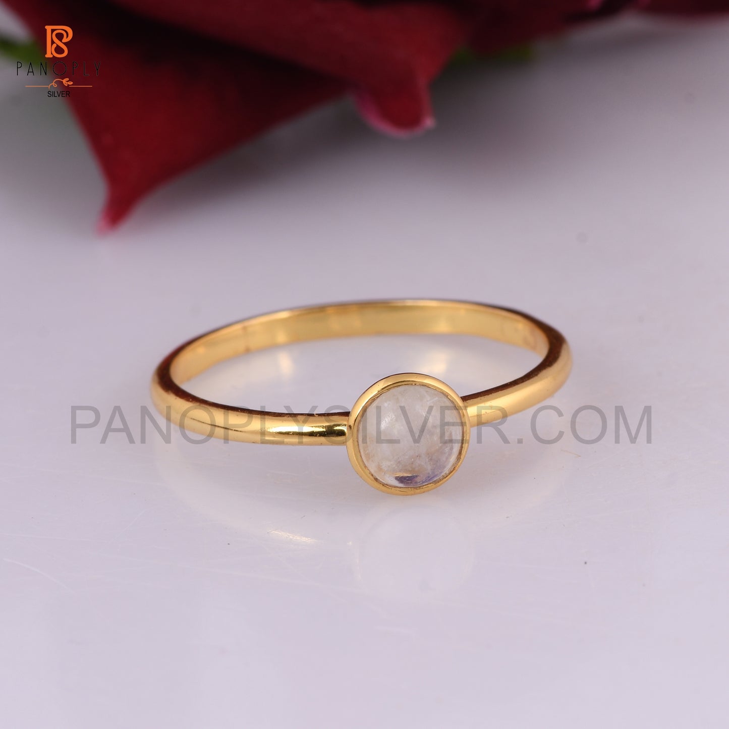 Moonstone Silver Round Shape Gold Plated Rings