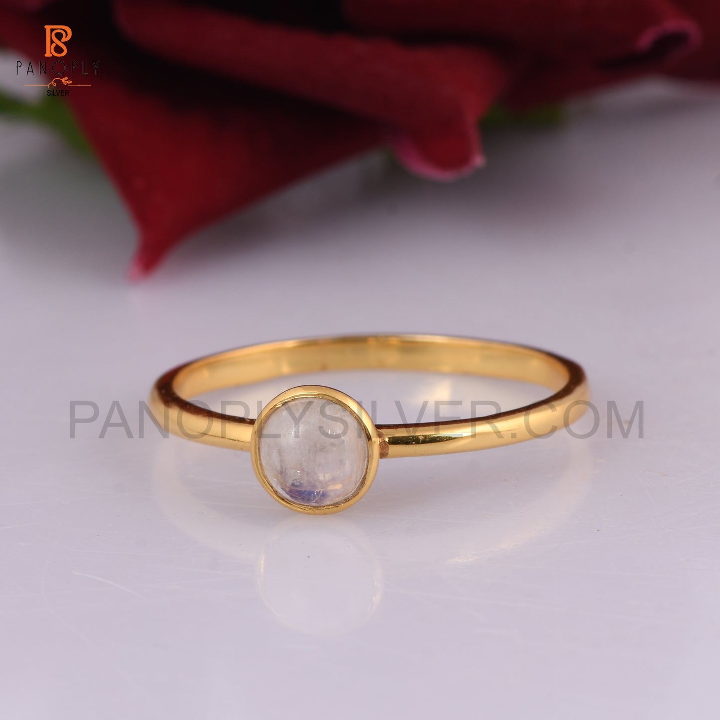 Moonstone Silver Round Shape Gold Plated Rings