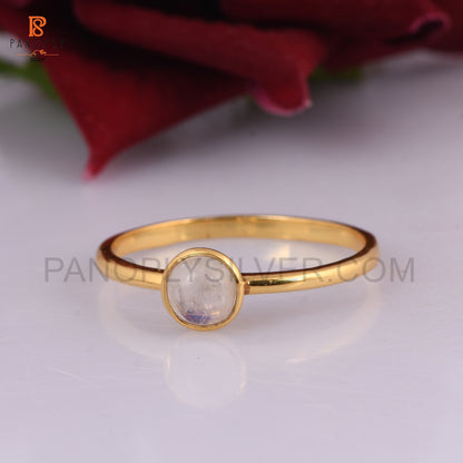 Moonstone Silver Round Shape Gold Plated Rings