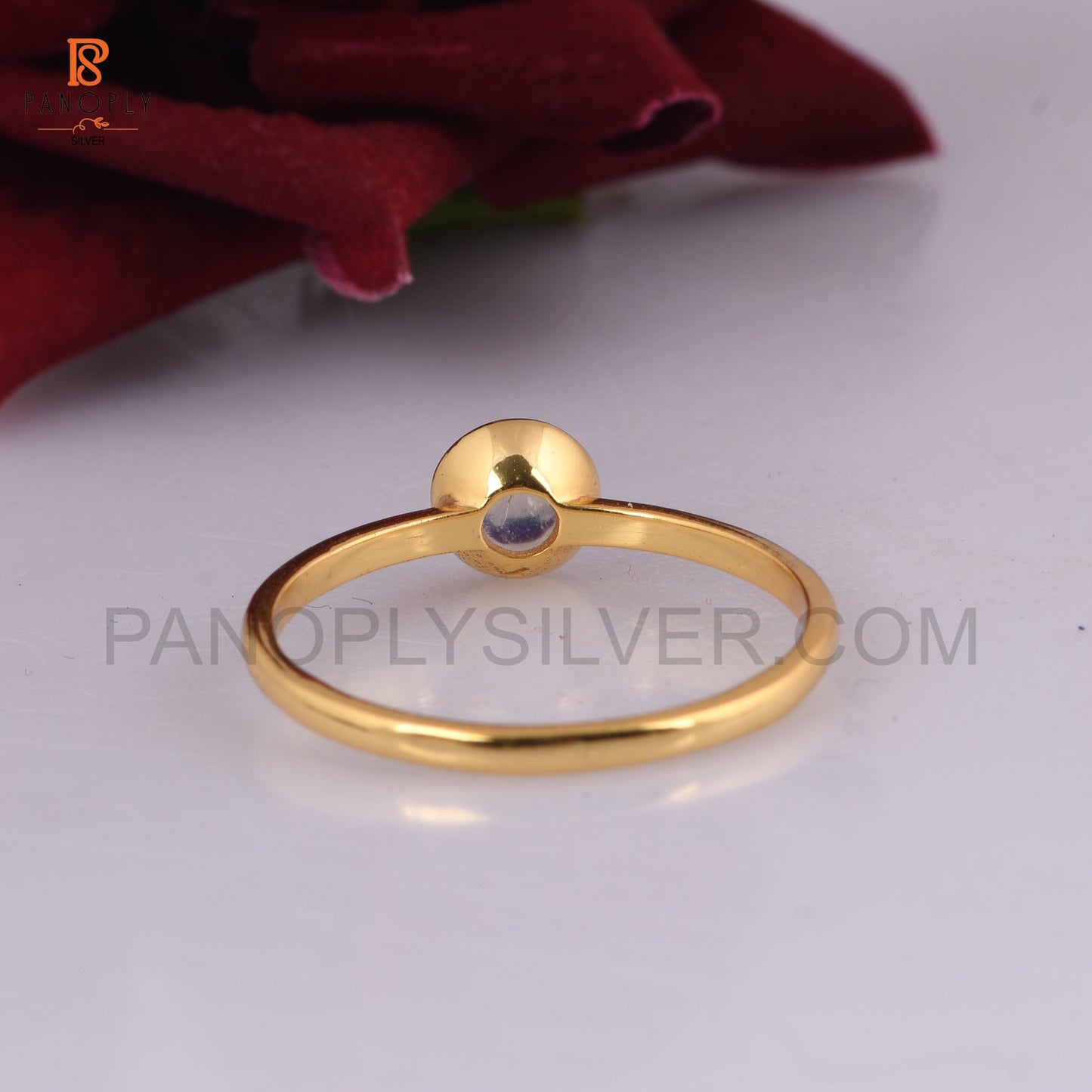 Moonstone Silver Round Shape Gold Plated Rings