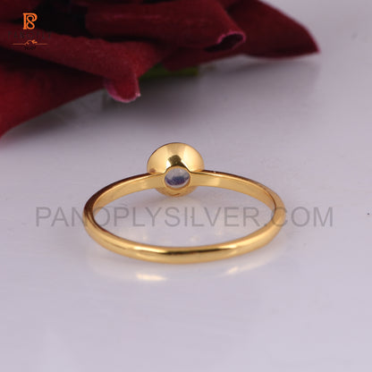 Moonstone Silver Round Shape Gold Plated Rings