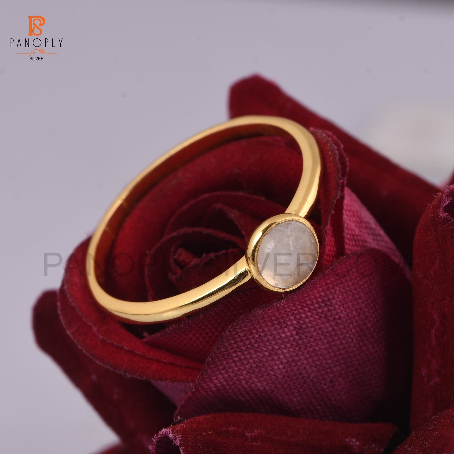 Moonstone Silver Round Shape Gold Plated Rings