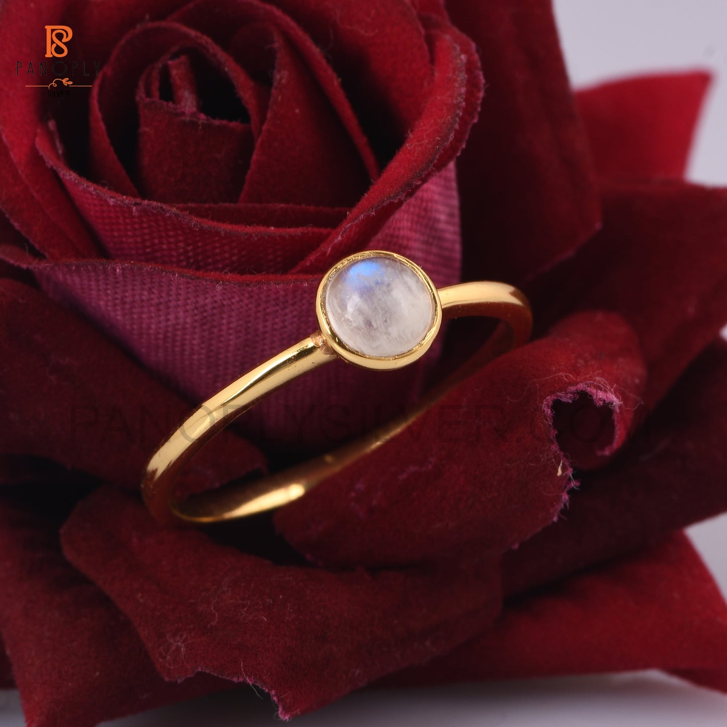 Moonstone Silver Round Shape Gold Plated Rings