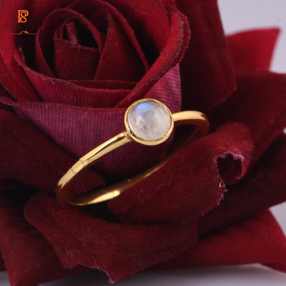 Moonstone Silver Round Shape Gold Plated Rings