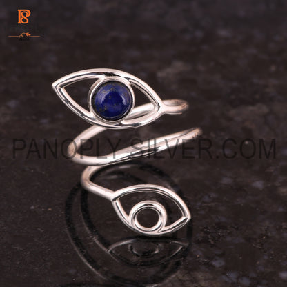 Evil Eye Genuine Lapis Lazuli Gemstone Stacking Rings