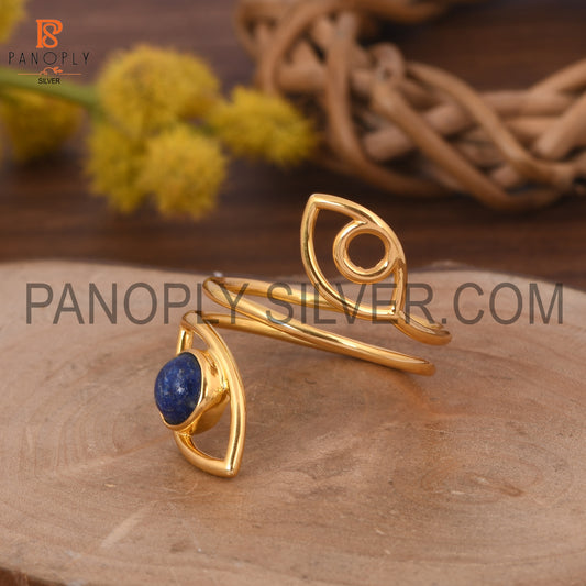 Double Evil Eye Lapis Lazuli Gemstone Gold Plated Rings