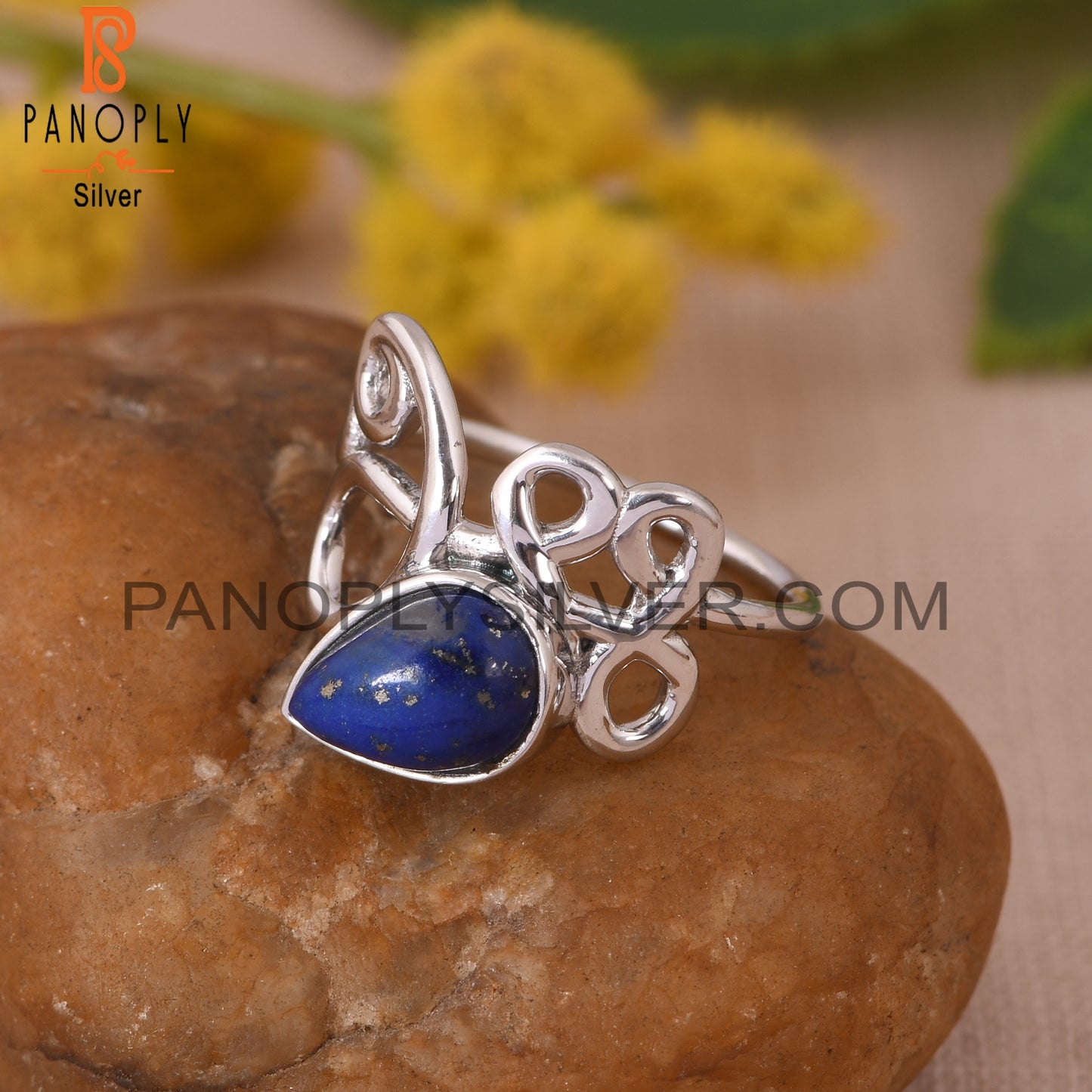 Bezel Set Lapis Gem 925 Sterling Silver Fiigree Rings