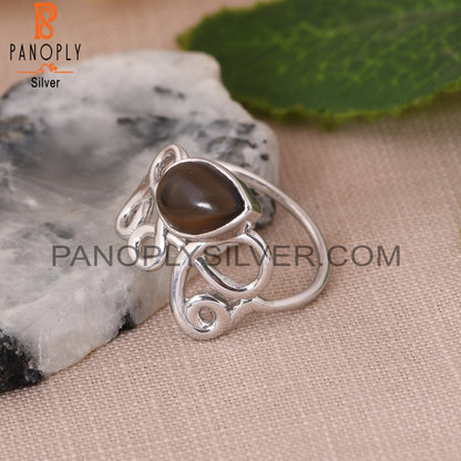 Smoky Quartz 925 Sterling Silver Filigree Girls Rings