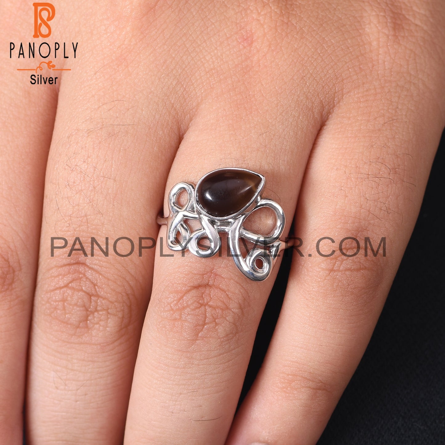 Smoky Quartz 925 Sterling Silver Filigree Girls Rings