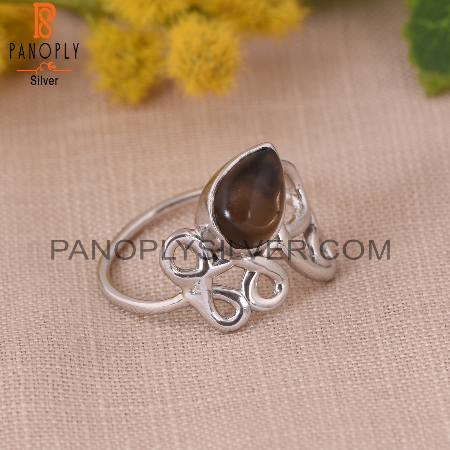 Smoky Quartz 925 Sterling Silver Filigree Girls Rings