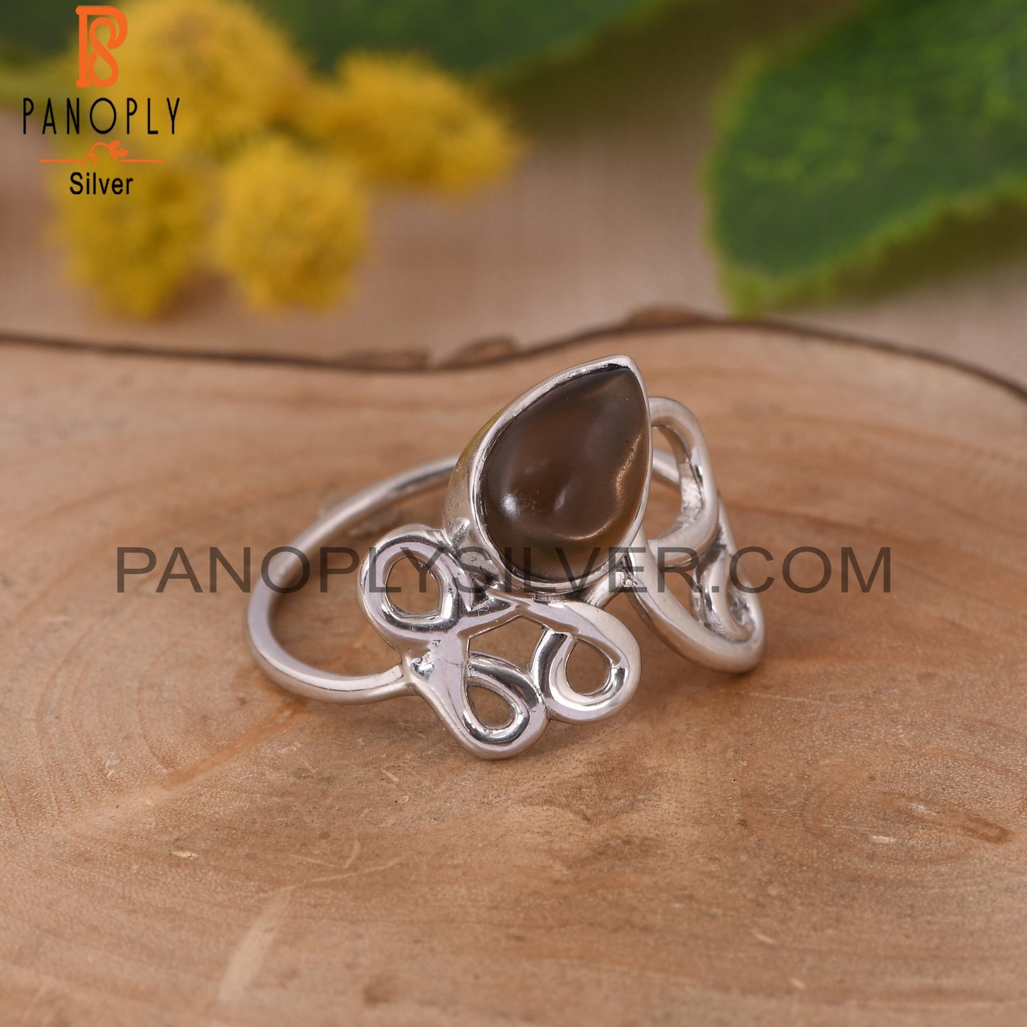 Smoky Quartz 925 Sterling Silver Filigree Girls Rings