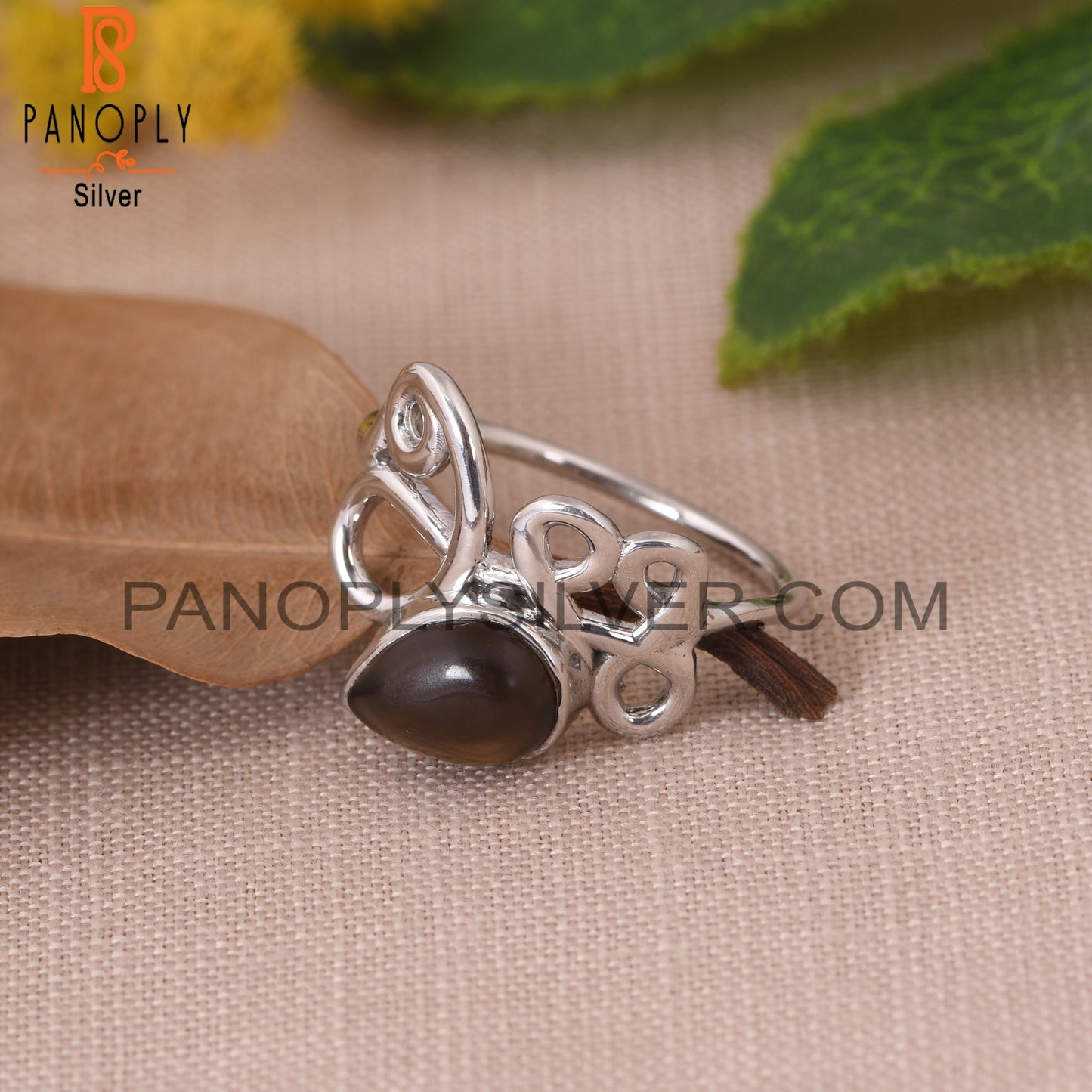 Smoky Quartz 925 Sterling Silver Filigree Girls Rings