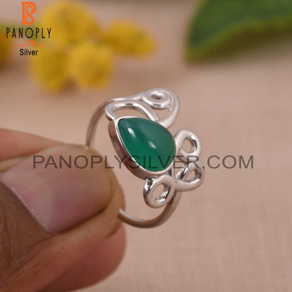 White Rhodium Plated Green Onyx Filigree Band Rings
