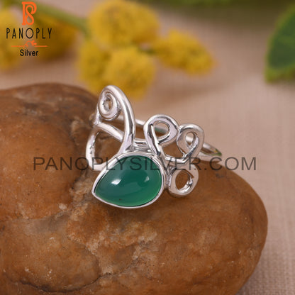 White Rhodium Plated Green Onyx Filigree Band Rings