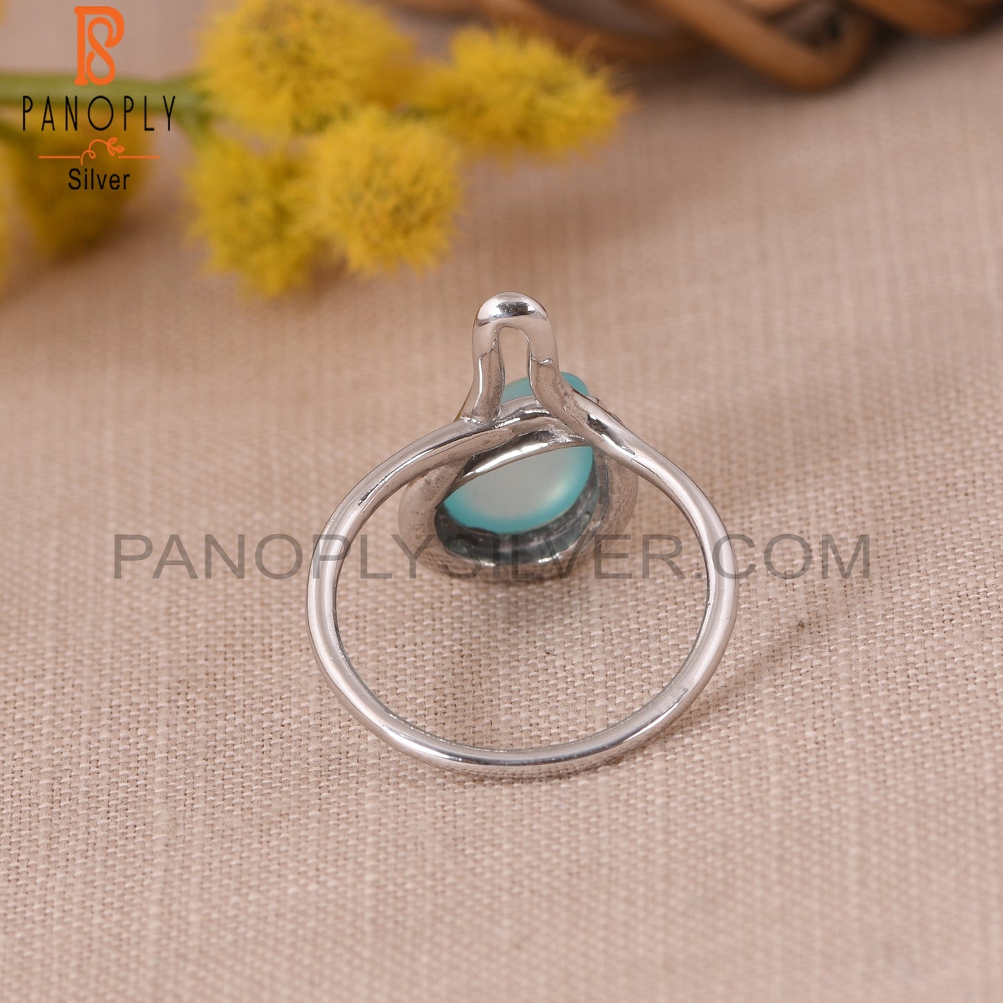 Genuine Blue Chalcedony Gem 925 Silver Ring Jewelry