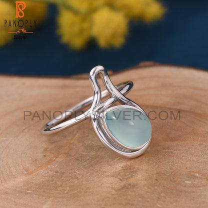 Genuine Blue Chalcedony Gem 925 Silver Ring Jewelry
