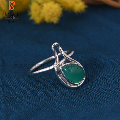 White Plated Green Onyx Gem Ring Jewelry