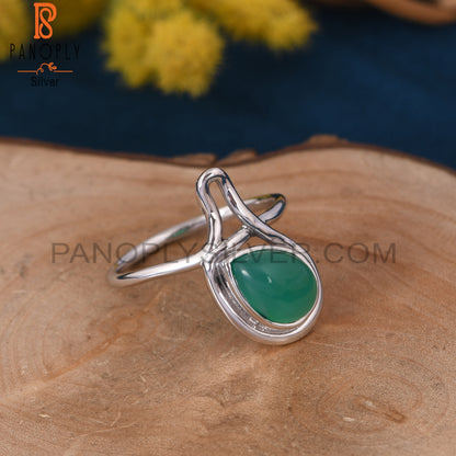 White Plated Green Onyx Gem Ring Jewelry