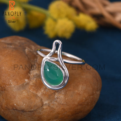 White Plated Green Onyx Gem Ring Jewelry
